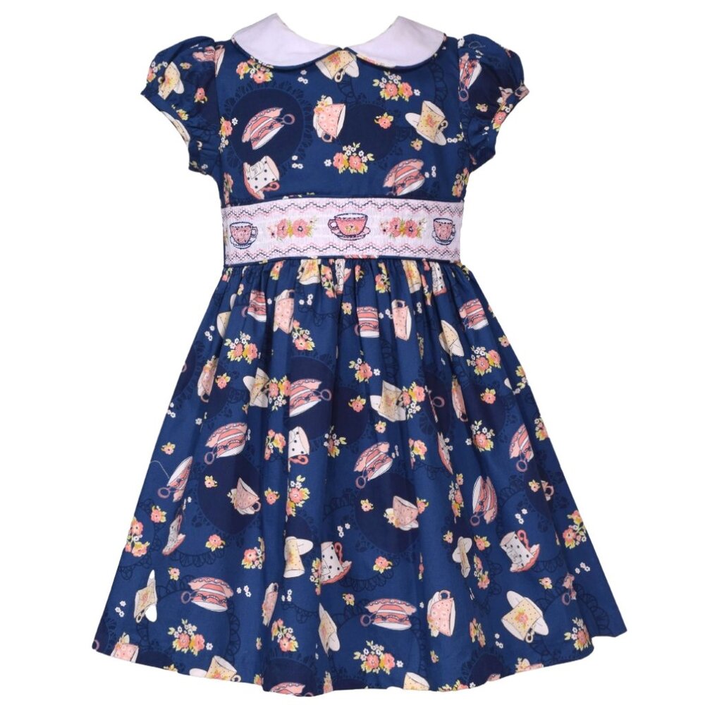 NEW Bonnie Jean Girls 2T-6X Embroidered Smocked Teacup Dress